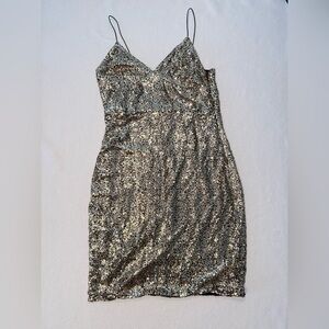 2/$30 NWT Club L London Gold Sequin Mini Dress with Straps Size US 8 #2175